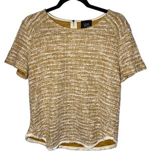 W5 Womens Medium Tweed Short Sleeve Blouse in Yellow Gold Cream‎
